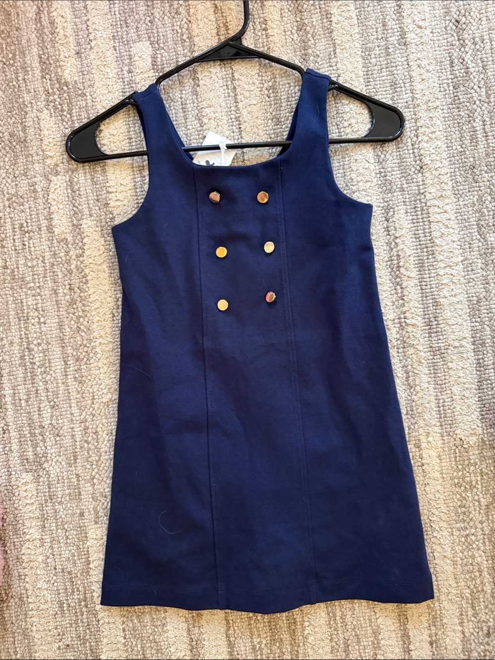 Girls' Navy Sleeveless Shift Dress with Gold Buttons